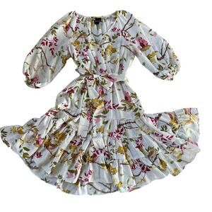 Maison Tara Floral Spring Dress | S Wrap, Cottagecore, Puff Sleeves, Ruffles